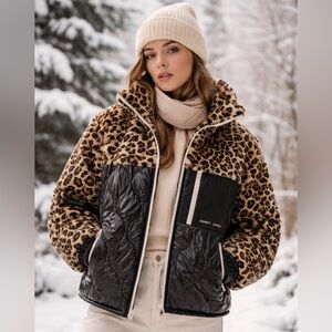 Sandy Liang Dean Leopard Print and Black Fleece Jacket S